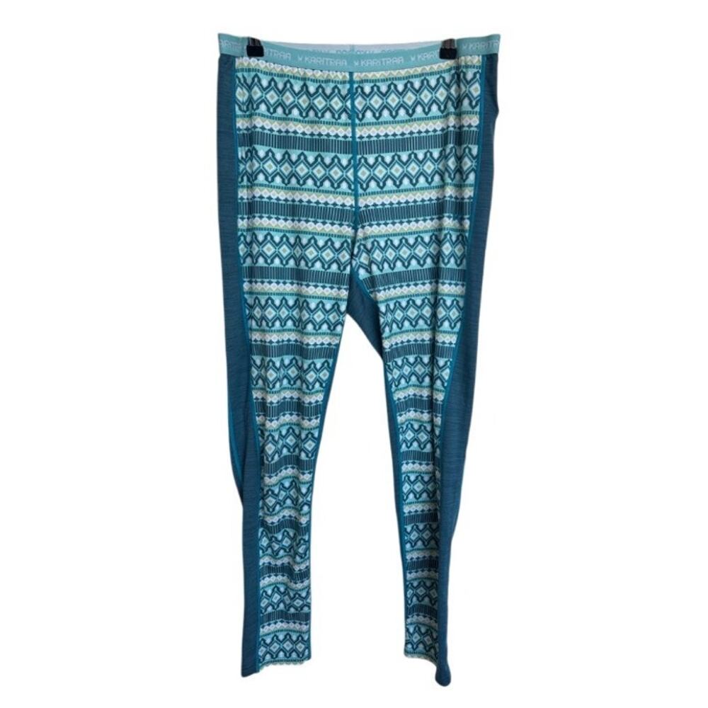 Kari Traa Nordic Fair Isle Base Layer Leggings XL Blue Thermal Ski Athletic Pant